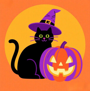 万圣节黑猫插画