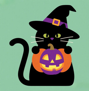 万圣节黑猫插画