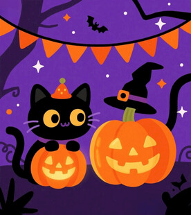 万圣节黑猫插画
