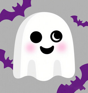 可爱幽灵与紫色蝙蝠
