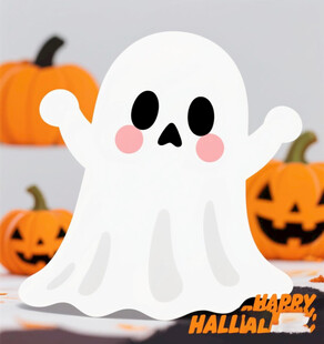 可爱幽灵与南瓜的万圣节场景