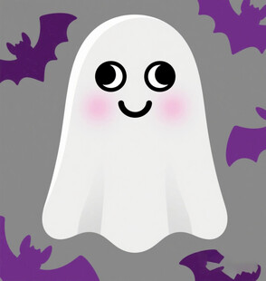 可爱幽灵与紫色蝙蝠图案