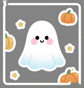 可爱幽灵与南瓜万圣节元素