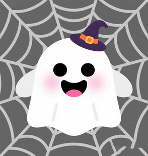 可爱幽灵与蛛网万圣节元素