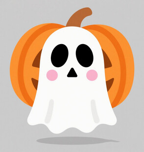 可爱幽灵与南瓜的万圣节形象