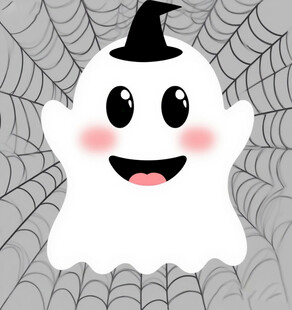 可爱幽灵在蛛网中微笑