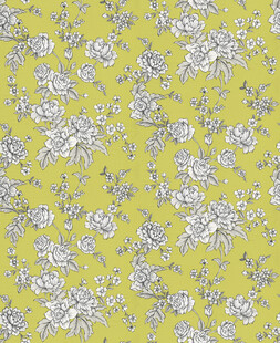 黄绿底白花花卉图案