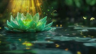 水中绿莲绽放光影迷人梦幻短视频