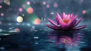 水中绽放的梦幻粉色睡莲