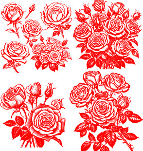 红色剪纸风玫瑰花图案