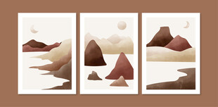 三联中式山水装饰画