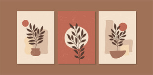 简约植物装饰画三幅组图
