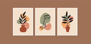 三幅简约植物装饰画