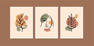 简约植物人物插画三幅