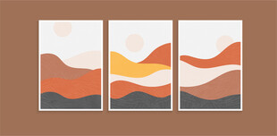 三联抽象山丘装饰画