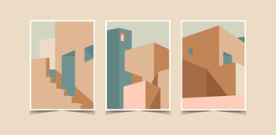 几何风格抽象建筑插画