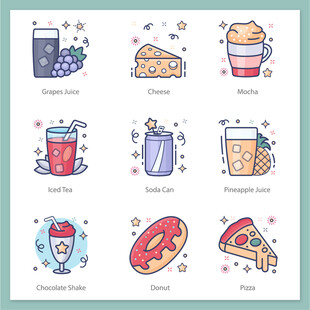 可爱手绘食品饮料图标集
