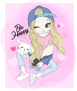 可爱女孩与猫咪的温馨画面