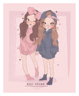 可爱双马尾少女时尚插画