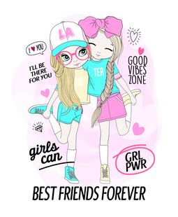 可爱闺蜜卡通形象插画