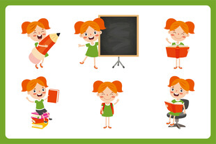 可爱女孩的校园学习场景