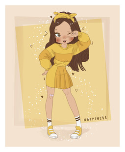 时尚黄衣少女俏皮插画