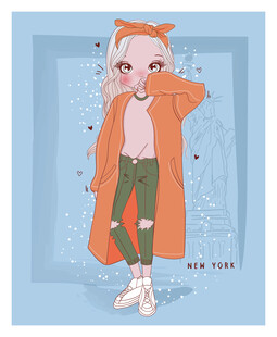 时尚橙衣萌系卡通女孩