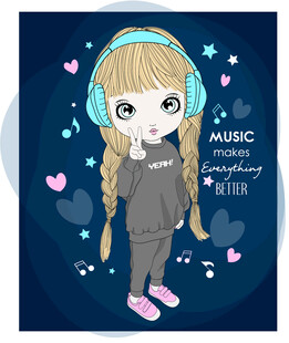 戴耳机的可爱音乐女孩