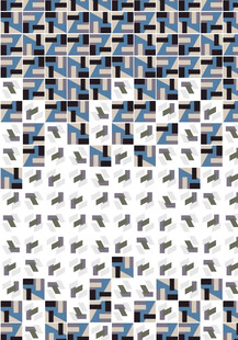 蓝白方块与飞鸟图案背景