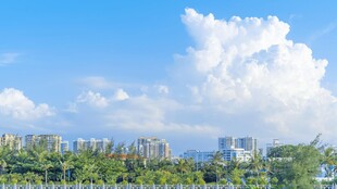 蓝天白云下的城市景观