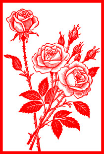 红色剪纸风三朵玫瑰花