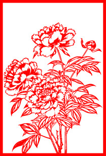 红色剪纸风盛开的牡丹花