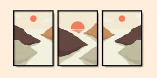 三联几何风格山水装饰画