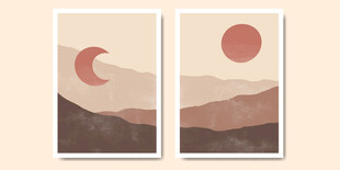 日月山川抽象艺术挂画