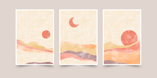 三联日出风景装饰画