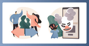 现代风格插画中的人物场景