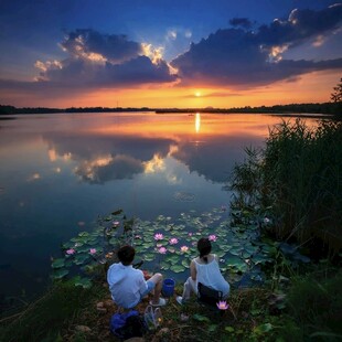 湖畔赏日落