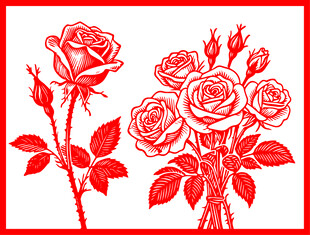 红色玫瑰剪纸图案