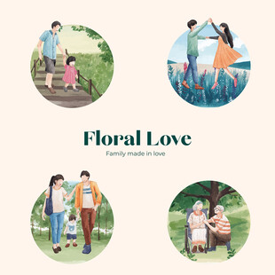 花卉爱意中的温馨家庭场景