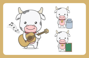 弹吉他的可爱小牛形象