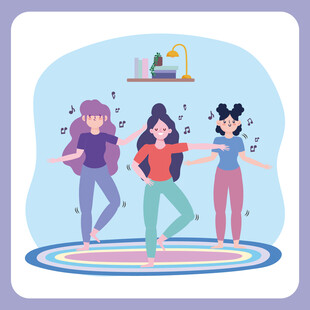 三人欢快舞蹈场景