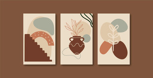 抽象几何植物装饰画组合