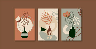 三幅简约植物插画装饰画
