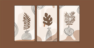 植物插画三联装饰画