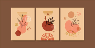 三联简约花卉装饰画