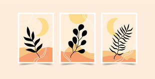 简约植物装饰画三联图