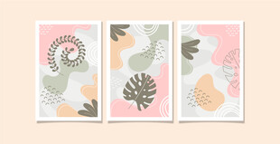 抽象植物装饰画三联图