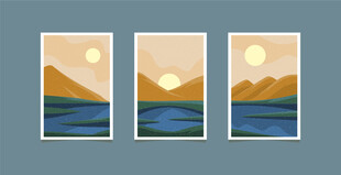 三幅山水风景插画