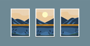  山水与落日美景