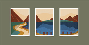 三幅简约山川风景插画